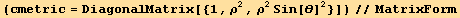 (cmetric = DiagonalMatrix[{1, �^2, �^2Sin[θ]^2}])//MatrixForm